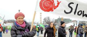 Die Slow-Food-Vorsitzende Ursula Hudson bei der "Wir haben es satt"-Demo.
