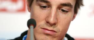 Johannes Dürr bei einer Pressekonferenz während der Olympischen Spiele 2014. Damals war er des Dopings überführt worden. 