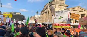 Angeführt von Traktoren ging der Demonstrationszug um 13.20 Uhr am Brandenburger Tor los.