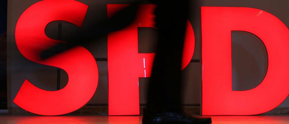 Logo der SPD beim Landesparteitag in Sachsen