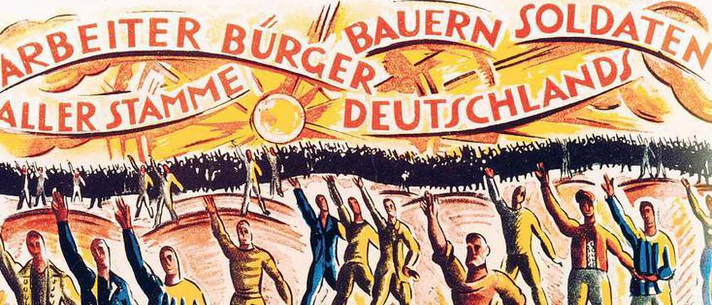 Aufbruch. Mit diesem Plakat, gestaltet vom Mitglied der „Novembergruppe“ César Klein, wurde zur Wahl der Nationalversammlung am 19. Januar 1919 aufgerufen. Foto: akg-images / VG Bild-Kunst, Bonn 2019