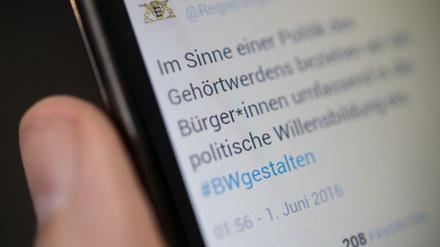 Ein Tweet der baden-württembergischen Landesregierung mit dem geschlechtsneutral formulierten Wort "Bürger*innen".