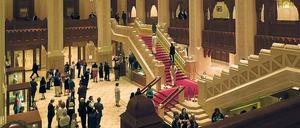 Orient und Okzident. Das Foyer des Opernhauses in Muscat, der Hauptstadt des Oman, während der Pause von Puccinis „Madame Butterfly“ im Januar 2019.