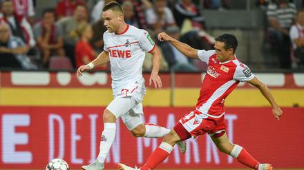 Volle Kraft voraus. Manuel Schmiedebach (rechts) will mit Union gegen Köln gut ins das neue Fußballjahr starten. Im Hinspiel brachte Christian Clemens den Absteiger in Führung, die Berliner nahmen aber einen Punkt mit nach Hause.