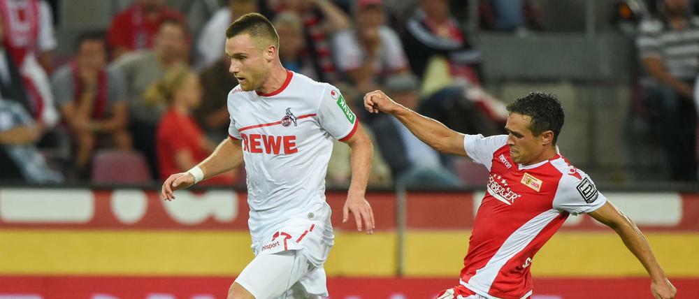 Volle Kraft voraus. Manuel Schmiedebach (rechts) will mit Union gegen Köln gut ins das neue Fußballjahr starten. Im Hinspiel brachte Christian Clemens den Absteiger in Führung, die Berliner nahmen aber einen Punkt mit nach Hause.