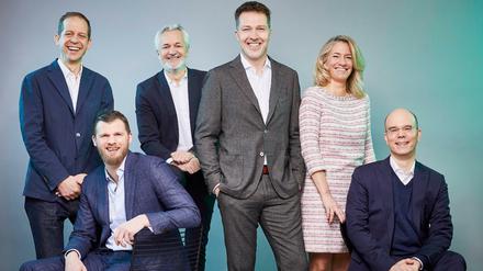 Neue Führung der RTL-Gruppe: Stephan Schäfer (v.l.n.r.), Jan Wachtel, Matthias Dang, Bernd Reichart, Julia Reuter, Alexander Glatz. 