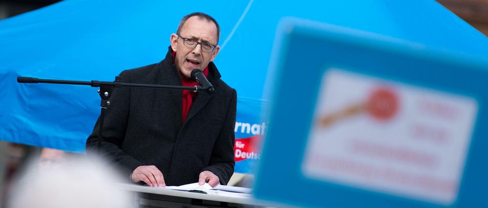 Sachsens AfD-Chef Jörg Urban im März 2018 bei einer Kundgebung seiner Partei in Görlitz.