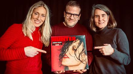 Radio-eins-Musikchefin Anja Caspary, Moderator Torsten Groß und Nadine Lange vom Tagesspiegel.