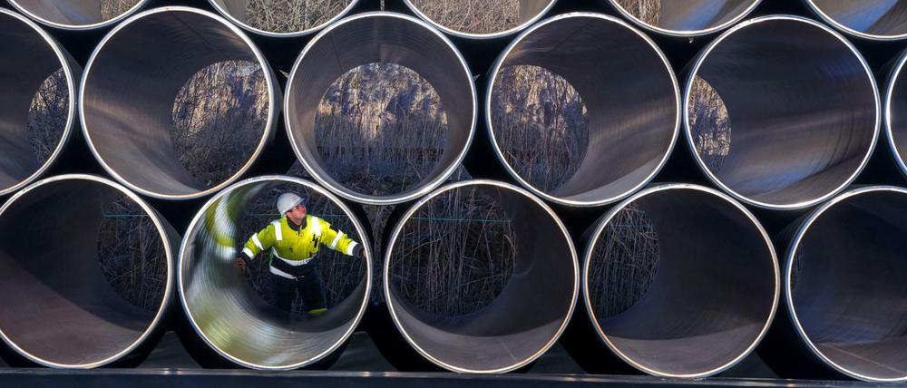 Rohre für die zukünftige Ostsee-Erdgastrasse Nord Stream 2