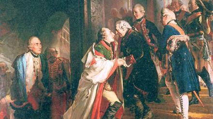 Adolph Menzel malte die „Begegnung Friedrichs des Großen mit Joseph II. in Neiße im Jahr 1769“.