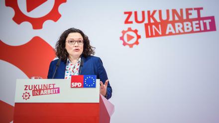 Andrea Nahles, Bundesvorsitzende der SPD, am Montag in Berlin.