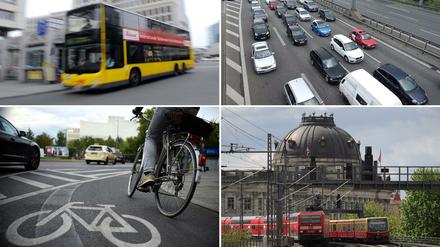 Verkehr ist vielfältig in Berlin: vom BVG-Bus über die Stadtautobahn A100 und den Radverkehr bis zu S- und Regionalbahn.