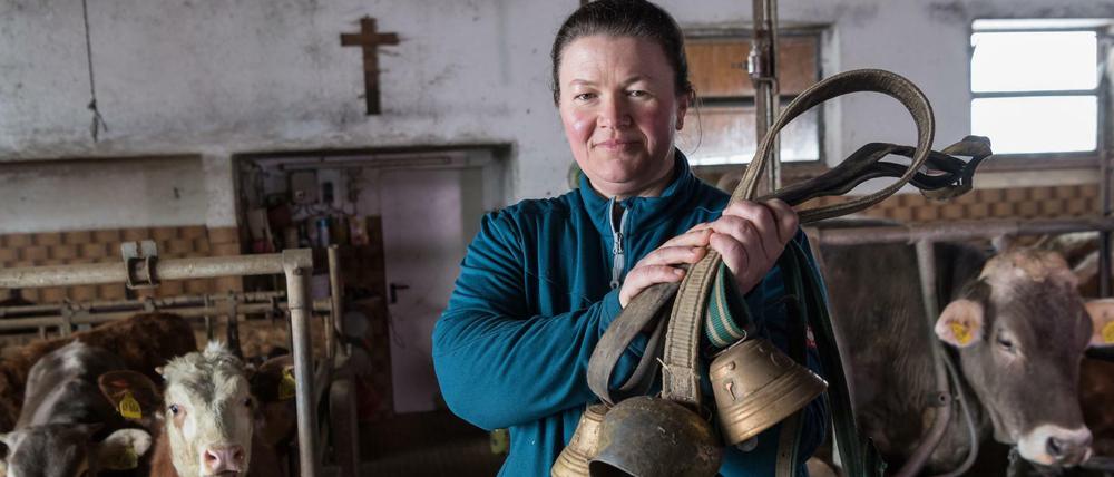 Die Milchbäuerin Regina Killer und ihre Kühe, deren Glocken einem Ehepaar nahe der Weide zu laut bimmeln.