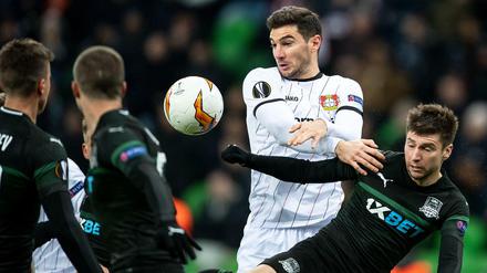 Nicht durchgesetzt. Lucas Alario und Bayer Leverkusen versuchten in Krasnodar viel, es gelang aber nur wenig. 