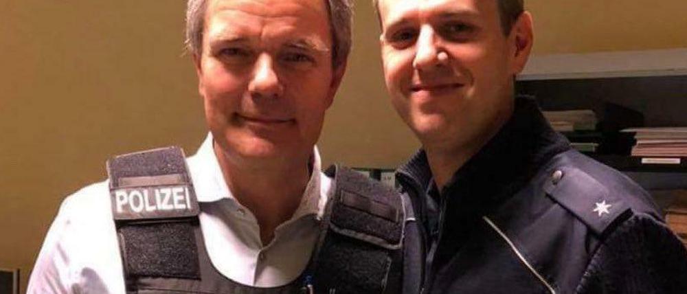 CDU-Fraktionschef Burkard Dregger und der Landesvizechef der Deutschen Polizeigewerkschaft (DPolG), Boris Novak.