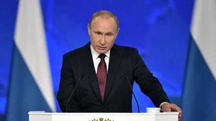 Russlands Präsident Wladimir Putin bei seiner Rede zur Lage der Nation.