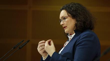 Profil, mit Händen zu greifen: SPD-Chefin Andrea Nahles im Willy-Brandt-Haus.
