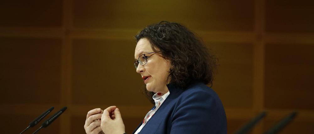 Profil, mit Händen zu greifen: SPD-Chefin Andrea Nahles im Willy-Brandt-Haus.