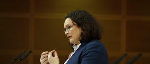 Profil, mit Händen zu greifen: SPD-Chefin Andrea Nahles im Willy-Brandt-Haus.