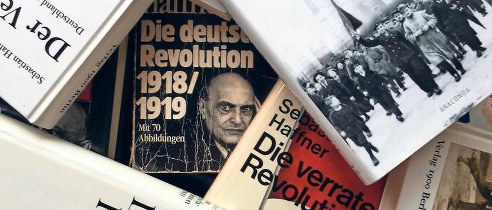 Eine Collage aus verschiedenen Buchtiteln zu Sebastian Haffners "Die deutsche Revolution 1918/1919.