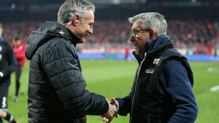 Ein Punkt für jeden. Ex-Union-Trainer Uwe Neuhaus (l.) und der aktuelle Coach der Berliner, Urs Fischer.