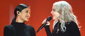Das Duo S!sters steht beim Vorentscheid für den Eurovision Song Contest "Unser Lied für Israel" auf der Bühne. 