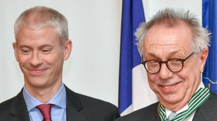 Der französische Kulturminister Franck Riester (links) und Dieter Kosslick (rechts) am Freitag in der Französischen Botschaft. 