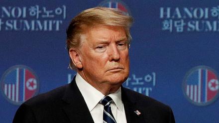 US-Präsident Donald Trump allein bei der Pressekonferenz nach dem Gipfel.