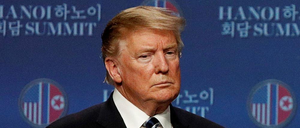 US-Präsident Donald Trump allein bei der Pressekonferenz nach dem Gipfel.