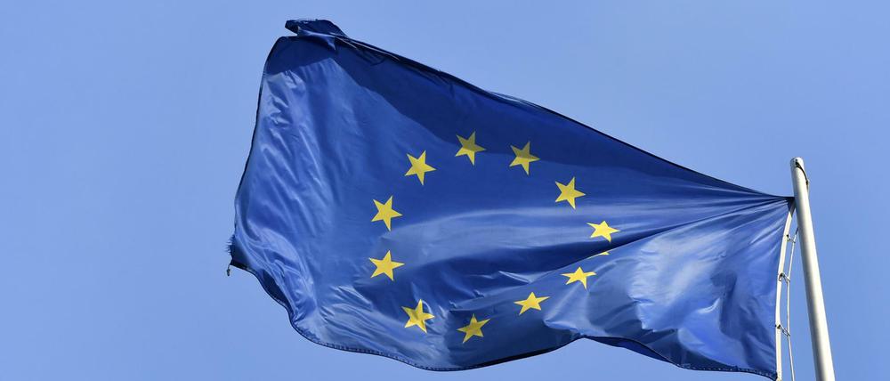 Europafahnre, im Wind flatternd.