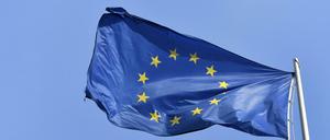 Europafahnre, im Wind flatternd.