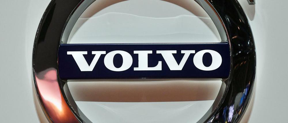 Ein Volvo-Logo, aufgenommen beim Genfer Autosalon.