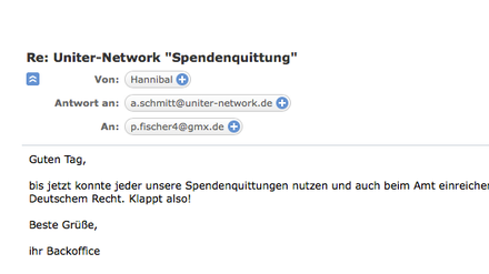 E-Mail von Uniter: "Nach Deutschem Recht. Klappt also!"