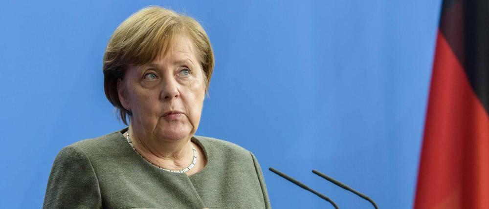 Angela Merkel während der Pressekonferenz mit dem belgischen Premierminister Charles Michel im Bundeskanzleramt.