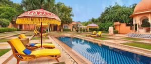 Nur selten stört ein Pfau beim Blaumachen im Rajvilas.