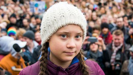 Die Klimaaktivistin Greta Thunberg während einer Kundgebung. 
