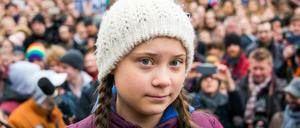 Die Klimaaktivistin Greta Thunberg während einer Kundgebung. 