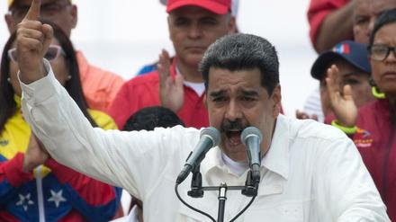 Nicolas Maduro, Präsident von Venezuela, spricht während einer Kundgebung zur Unterstützung der Regierung. 