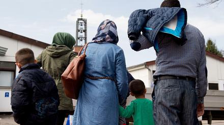 Syrische Familie im Grenzdurchgangslager Friedland im Landkreis Göttingen.