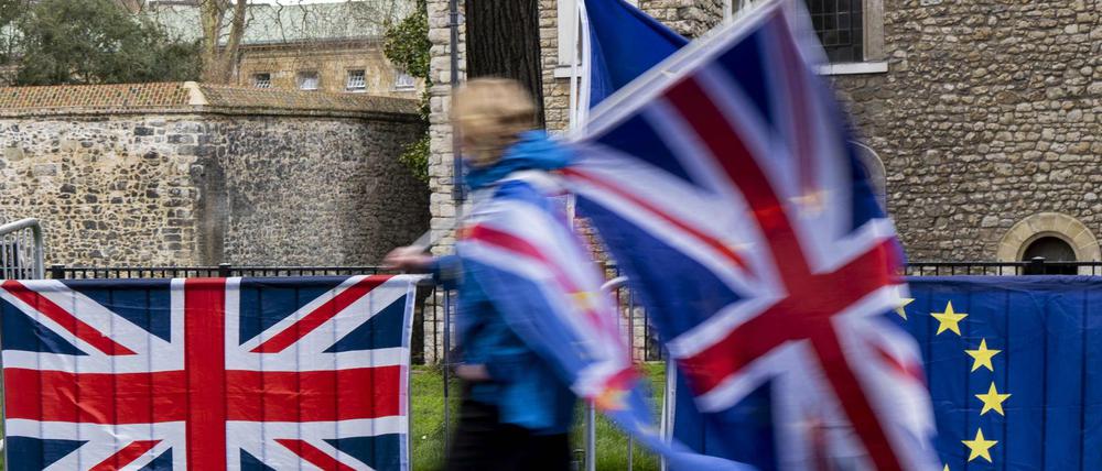 Für oder gegen den Brexit: Demonstration mit Fahnen in London 