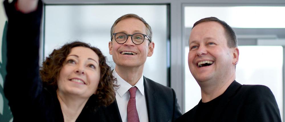 Berlins Regierender Bürgermeister Michael Müller (SPD), Ramona Pop (Grüne) und Klaus Lederer (Die Linke).