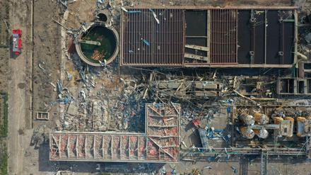 Luftaufname der Chemiefabrik in Yancheng nach der Explosion.
