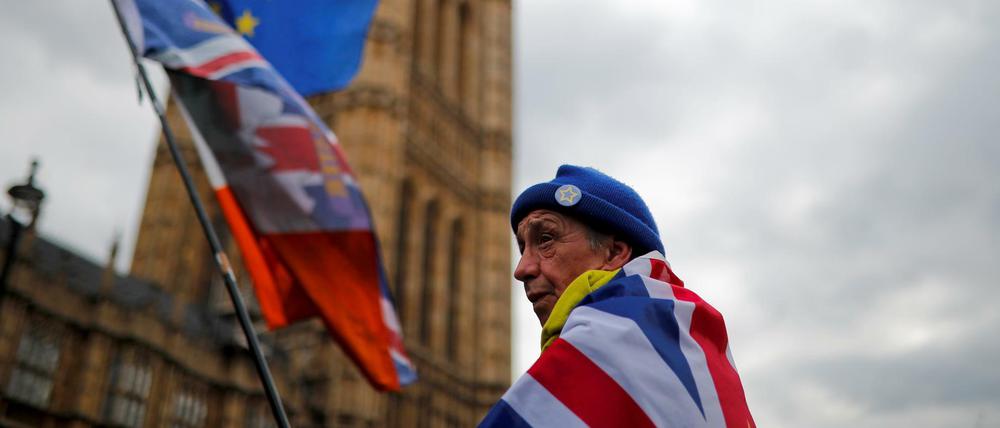 Chaos um den Brexit: Ein Demonstrant vor dem Parlamentsgebäude in London