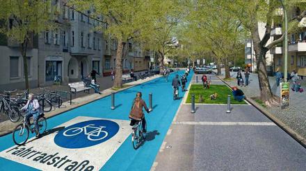 Vorrang für Radler: So sollen Fahrradstraßen in Berlin nach den Vorstellungen von Fahrrad-Aktivisten aussehen.