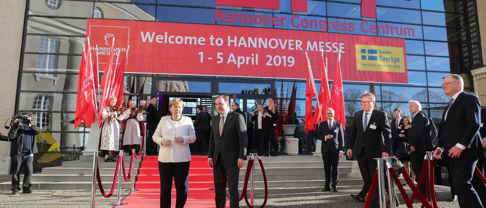 Bundeskanzlerin Angela Merkel und Schwedens Regierungschef Stefan Löfven in Hannover.