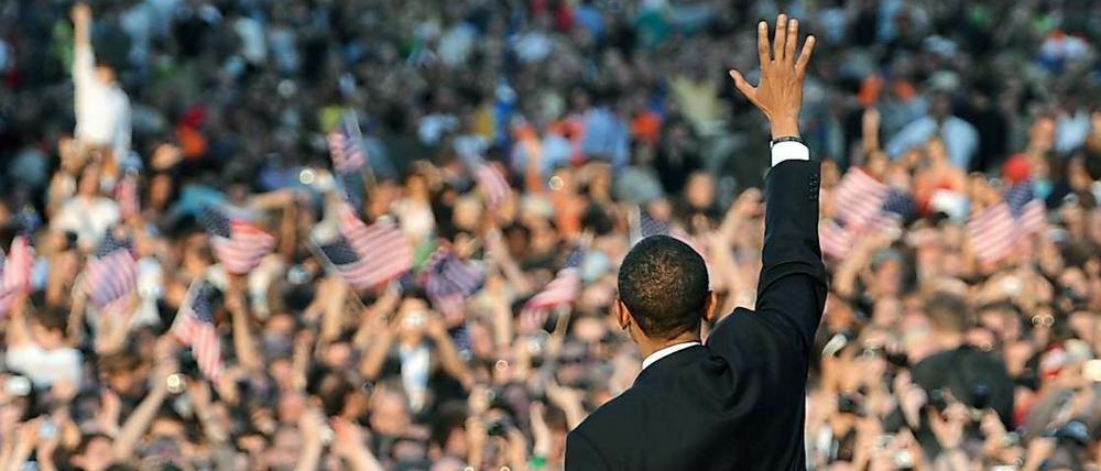 Der damalige US-Präsident Barack Obama am 24. Juni 2008 an der Siegessäule in Berlin