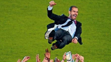 Fliegender Spanier. Pep Guardiola nach dem Finalsieg 2009 in Rom.