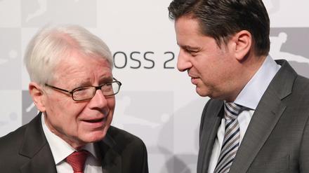 DFL-Präsident Reinhard Rauball (l) und Christian Seifert, Vorsitzender der Geschäftsführung der Deutschen Fußball Liga (DFL),