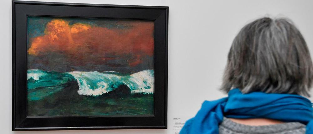 Noldes Nordsee-Bild "Brecher" von 1936 hing bisher im Büro der Kanzlerin, als Leihgabe. Nach der Ausstellung im Hamburger Bahnhof möchte die Kanzlerin es nicht mehr zurück. 
