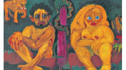 Und wie geht’s jetzt weiter? Adam und Eva sinnieren auf Emil Noldes Ölgemälde „Verlorenes Paradies“ aus dem Jahr 1921. 